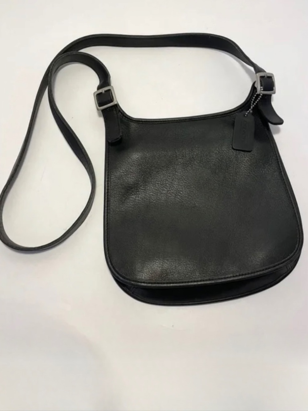 Vintage Coach 9135 /USA Black Leather Small Hippie Flap Bag Crossbody Shoulder